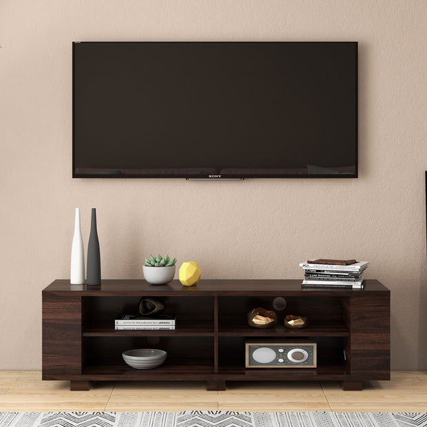 59 Inch Console Storage Entertainment Media Wood TV Stand-Walnut