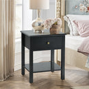 Nightstand End Table with Drawer and Shelf-Black
