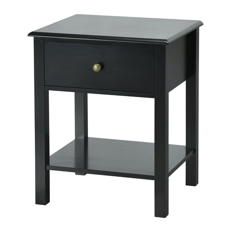 Nightstand End Table with Drawer and Shelf-Black