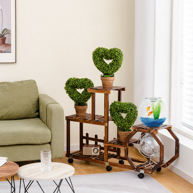 4 Packs 14.5 Inch Mini Artificial Boxwood Topiary Trees with Heart Shape-Green