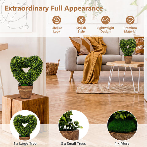 4 Packs 14.5 Inch Mini Artificial Boxwood Topiary Trees with Heart Shape-Green