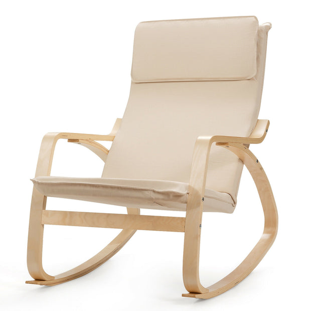 Rocking Chair with Removable Upholstered Cushion-Beige