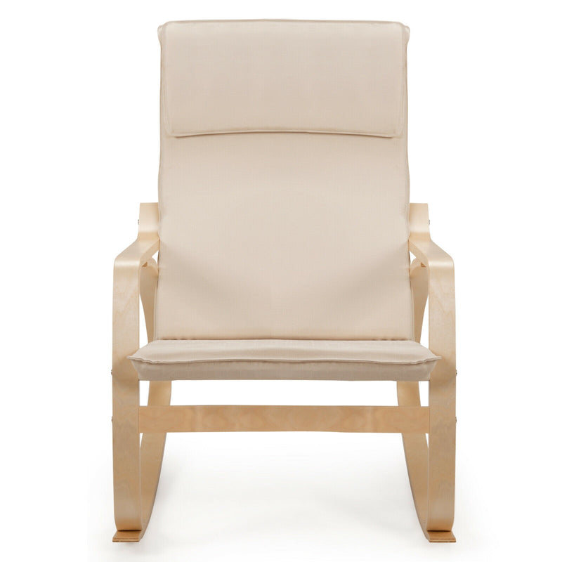 Rocking Chair with Removable Upholstered Cushion-Beige