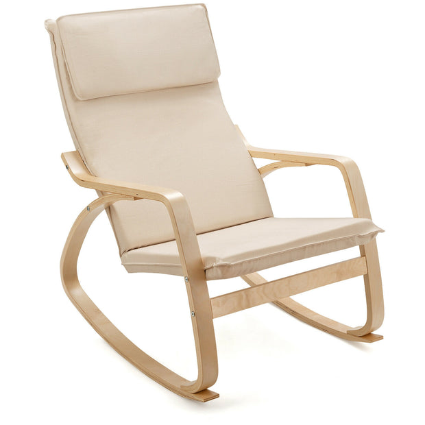 Rocking Chair with Removable Upholstered Cushion-Beige