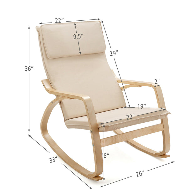 Rocking Chair with Removable Upholstered Cushion-Beige