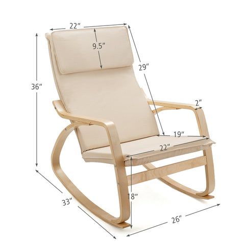 Rocking Chair with Removable Upholstered Cushion-Beige