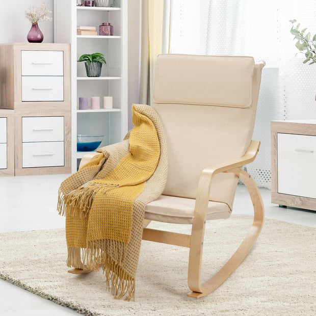 Rocking Chair with Removable Upholstered Cushion-Beige