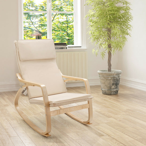 Rocking Chair with Removable Upholstered Cushion-Beige