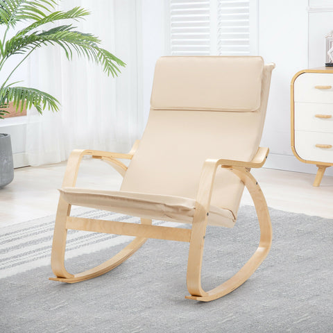 Rocking Chair with Removable Upholstered Cushion-Beige