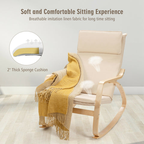 Rocking Chair with Removable Upholstered Cushion-Beige