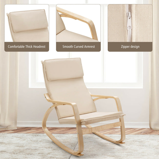 Rocking Chair with Removable Upholstered Cushion-Beige