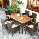7 Pieces Patio Rattan Dining Set with Armrest Cushioned Chair and Umbrella Hole