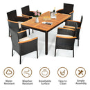 7 Pieces Patio Rattan Dining Set with Armrest Cushioned Chair and Umbrella Hole