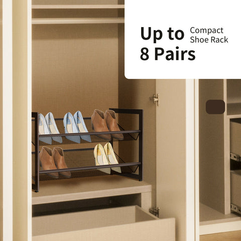 2/3/4 Tiers Flat and Slant Metal Shoe Rack for Entryway Hallway-2-Tier