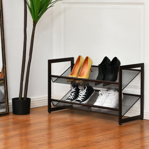 2/3/4 Tiers Flat and Slant Metal Shoe Rack for Entryway Hallway-2-Tier