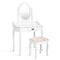 Wooden Vanity Makeup Set with Cushioned Stool and Oval Rotating Mirror-White