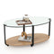 2-Tier Glass-Top Oval Coffee Table with Wooden Shelf for Living Room