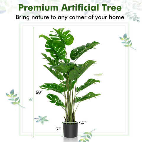 5 Feet Artificial Tree Faux Monstera Deliciosa Plant for Home Indoor and Outdoor