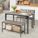 4 Pieces Rustic Dining Table Set with 2 Chairs and Bench-Gray