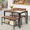 4 Pieces Rustic Dining Table Set with 2 Chairs and Bench-Brown