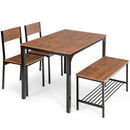 4 Pieces Rustic Dining Table Set with 2 Chairs and Bench-Brown