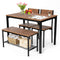 4 Pieces Rustic Dining Table Set with 2 Chairs and Bench-Brown