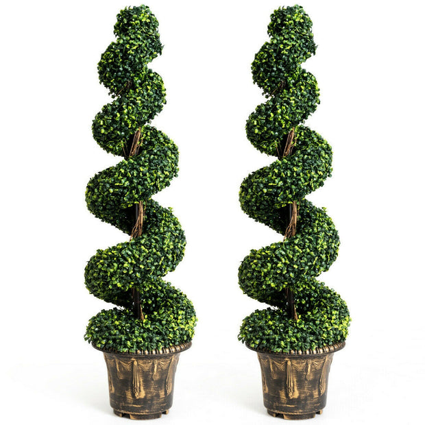 2 Pieces 4 Feet Artificial D¨¦cor Green Boxwood Spiral Tree Set