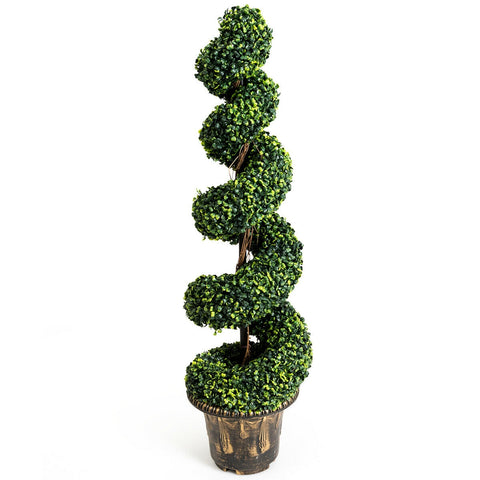 2 Pieces 4 Feet Artificial D¨¦cor Green Boxwood Spiral Tree Set