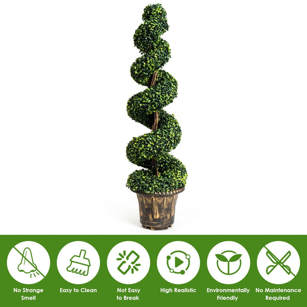 2 Pieces 4 Feet Artificial D¨¦cor Green Boxwood Spiral Tree Set