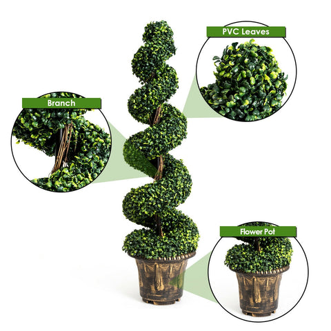 2 Pieces 4 Feet Artificial D¨¦cor Green Boxwood Spiral Tree Set