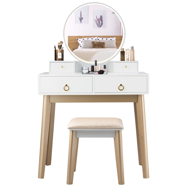 Set 3 Makeup Vanity Table Color Lighting Jewelry Divider Dressing Table-White