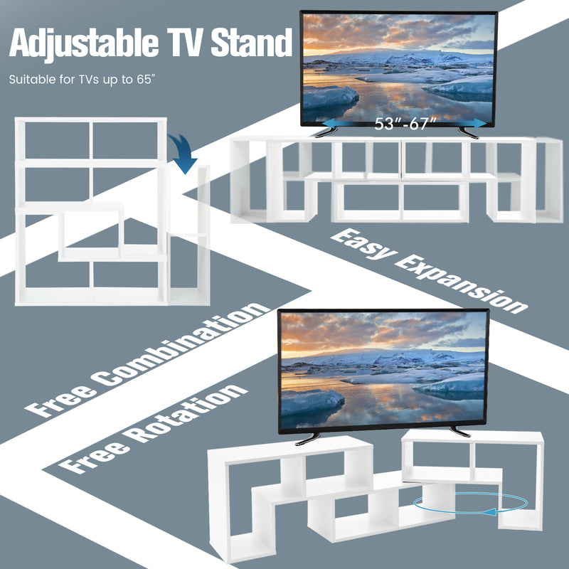3 Pieces Adjustable TV Stand for TVs up to 65 Inch with Shelves-White