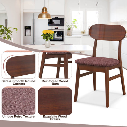 Set of 2 Mid-Century Wooden Dining Chairs-Espresso