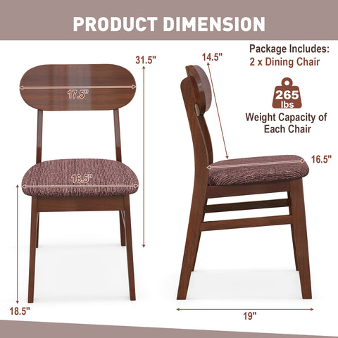 Set of 2 Mid-Century Wooden Dining Chairs-Espresso