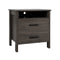 Modern Wood Grain Nightstand with Cable Hole and Open Compartment-Walnut
