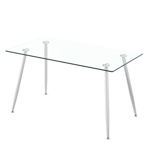 Modern Glass Rectangular Dining Table with Metal Legs-Silver