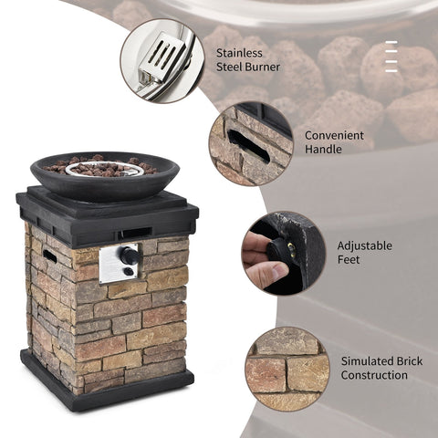 40000BTU Outdoor Propane Burning Fire Bowl Column Realistic Look Firepit Heater-Brown