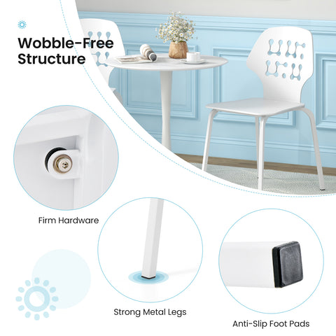 Set of 4 Metal Dining Chair with Hollowed Backrest and Metal Legs-White