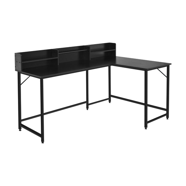 5.5 Inch L-shaped Computer Desk with Bookshelf-Black