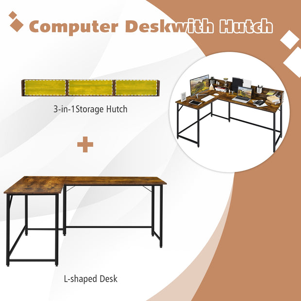 5.5 Inch L-shaped Computer Desk with Bookshelf-Rustic Brown