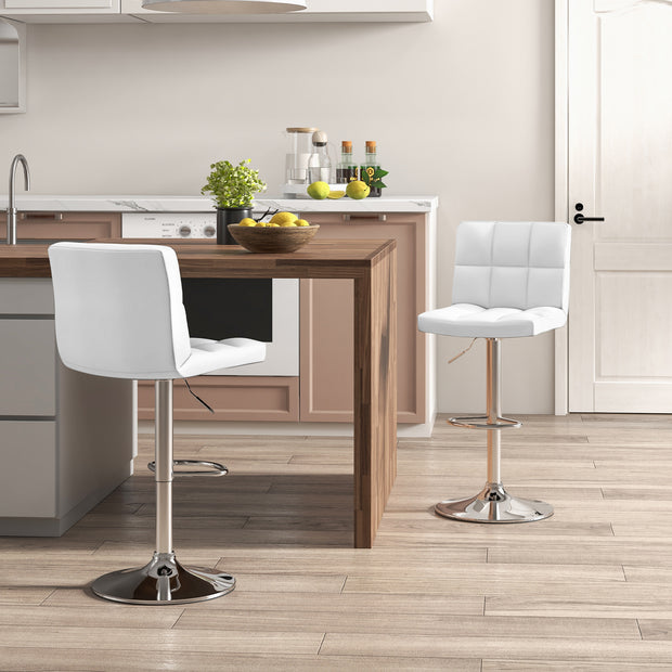 Adjustable Swivel Bar Stool with PU Leather-White