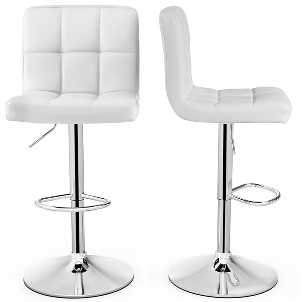 Adjustable Swivel Bar Stool with PU Leather-White