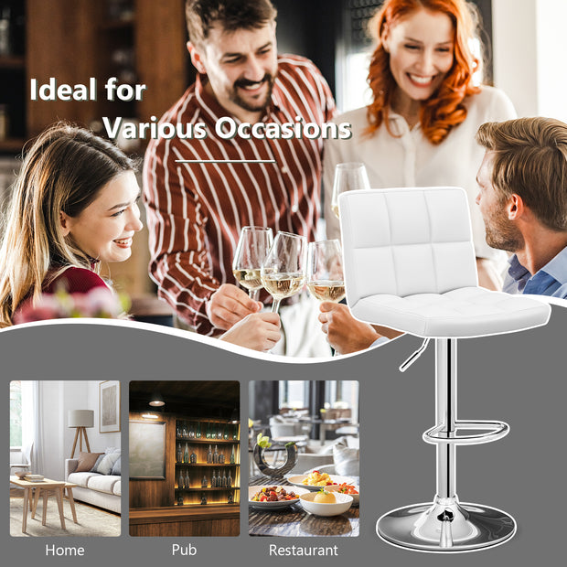 Adjustable Swivel Bar Stool with PU Leather-White