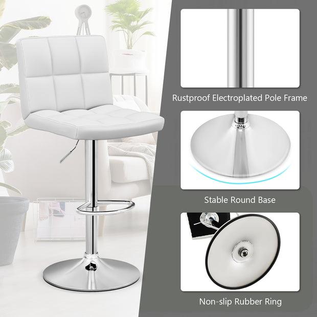 Adjustable Swivel Bar Stool with PU Leather-White