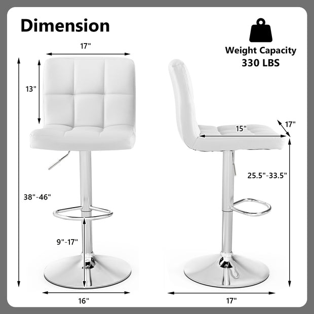 Adjustable Swivel Bar Stool with PU Leather-White