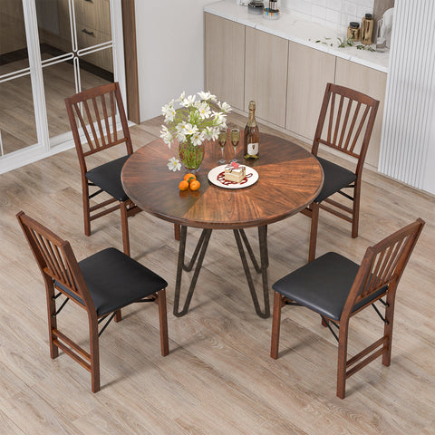 Set of 2 Folding Chairs with Padded Seat and Rubber Wood Frame-Brown
