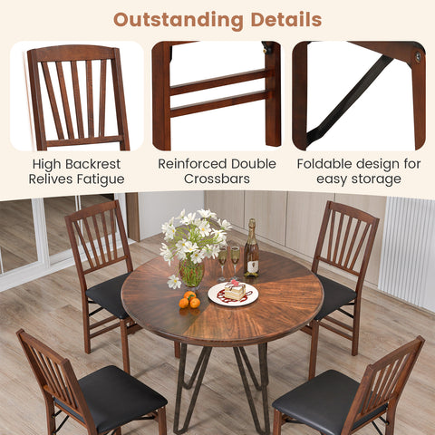 Set of 2 Folding Chairs with Padded Seat and Rubber Wood Frame-Brown