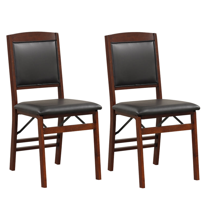 Set of 2 Folding Dining Chairs with Padded Seat and High Backrest-Brown