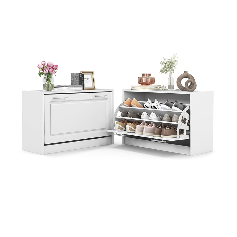 Shoe Storage Cupboard Organizer with Top Display and Flip Drawer-White