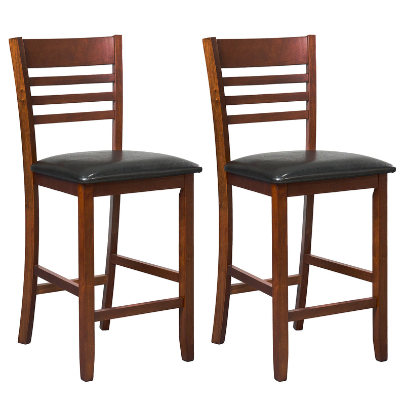 Set of 2 Counter Height Bar Chair Kitchen Island Stool with Backrest and Footrest-Walnut